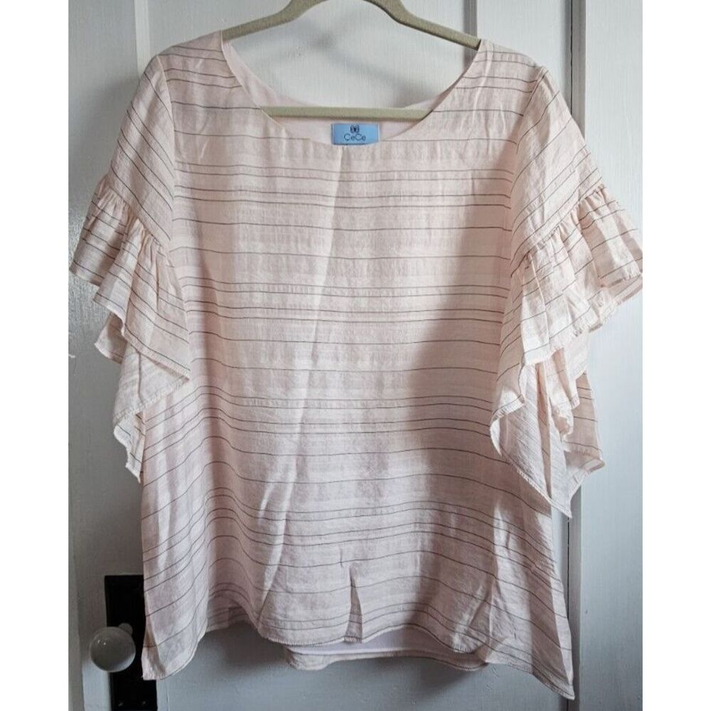 NWT CeCe WOMEN XL pink sands ruffle sleeves silky sheer blouse lined